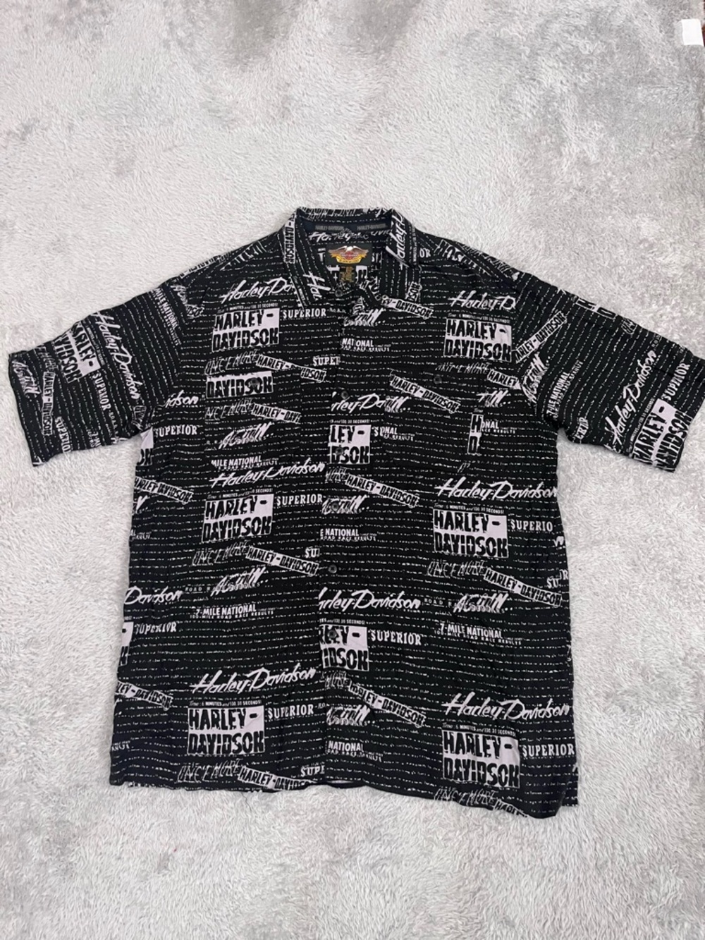 Harley-Davidson Black White Logo Print Short Sleeve Button Shirt